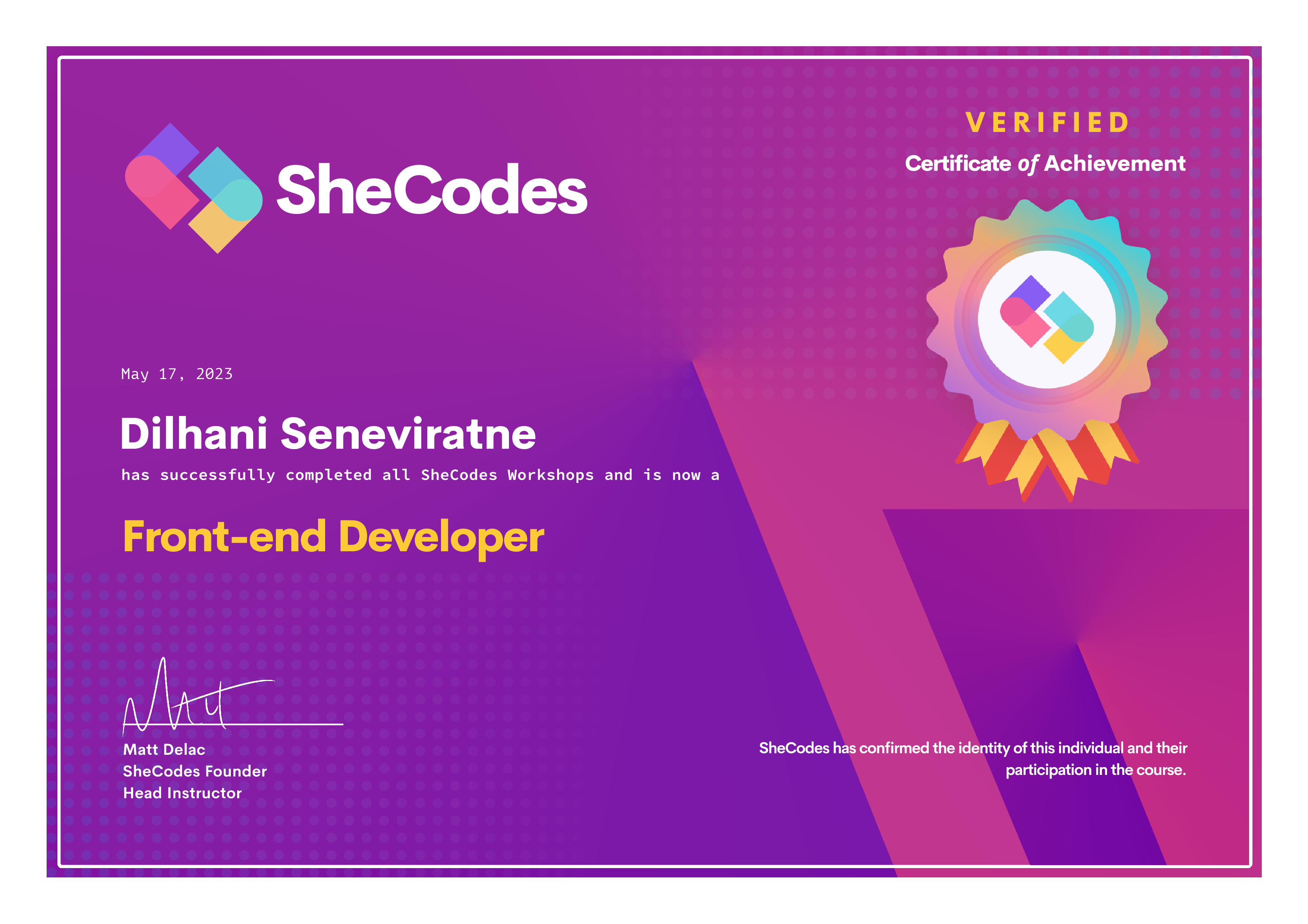 SheCodes Max Front-End Developer Certificate