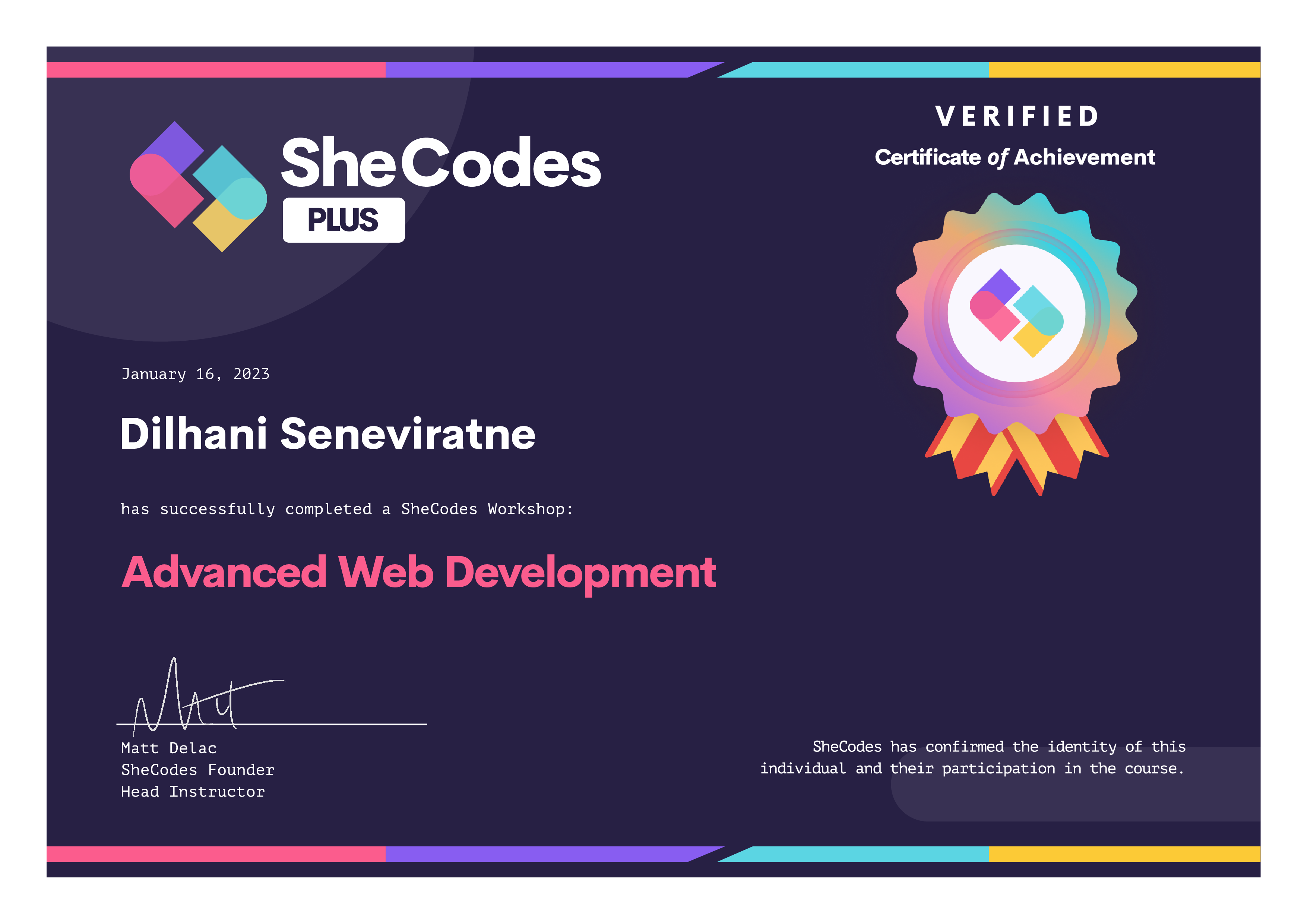 SheCodes Plus Add-on Certificate