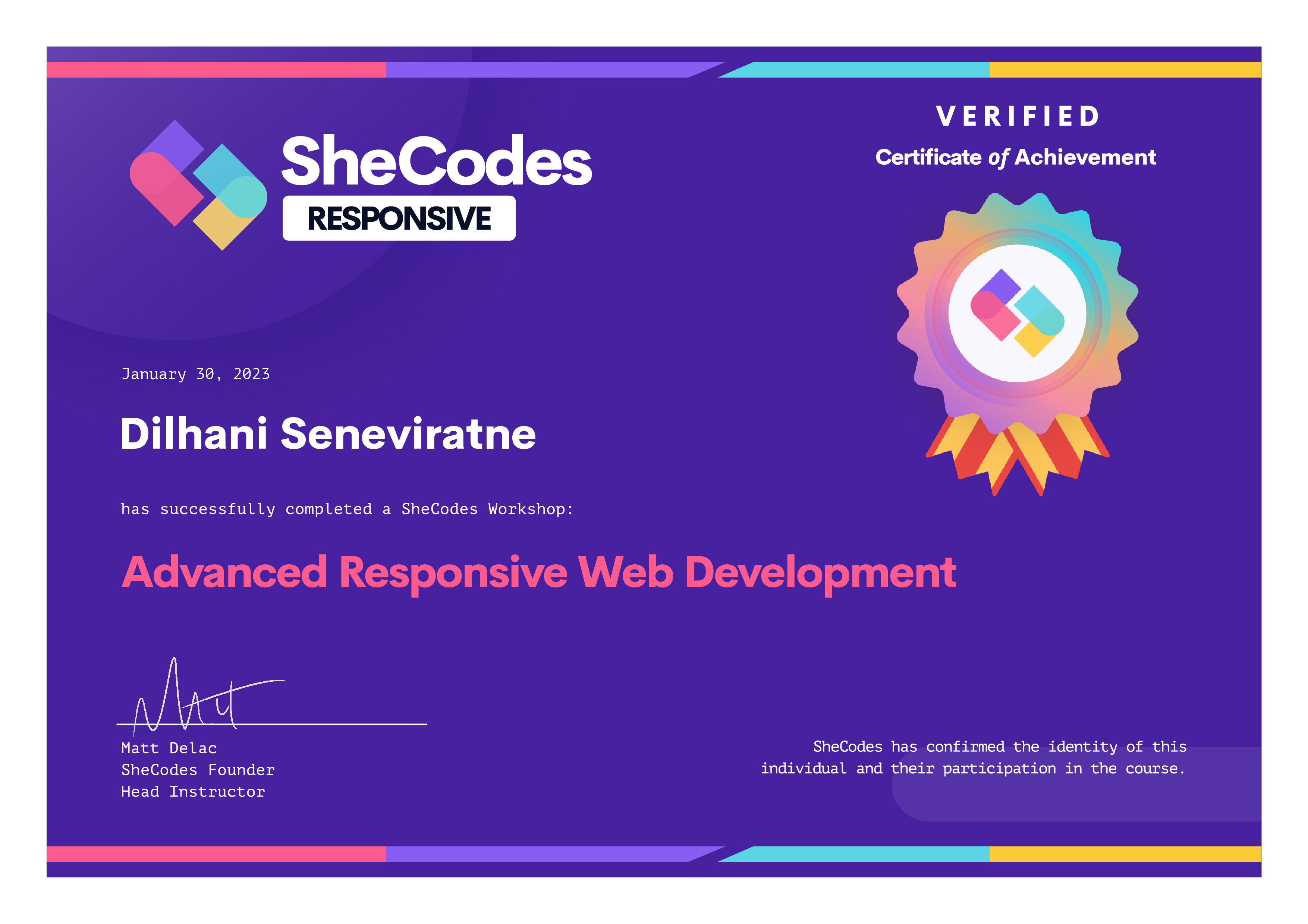 SheCodes Responsive Add-on Certificate